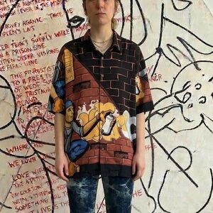 Vintage 90s Mecca Sport Graffiti Artwork Button Down Shirt